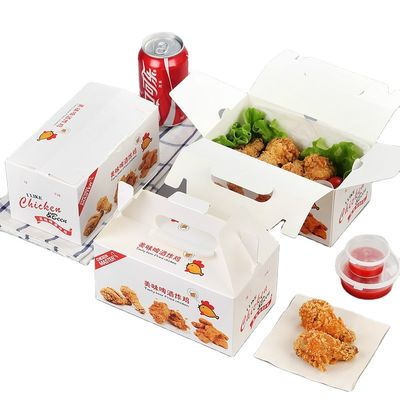 กล่องบรรจุอาหารแบบกำหนดเองแบบพับได้ 400gsm แบบพับได้ไก่ทอด
