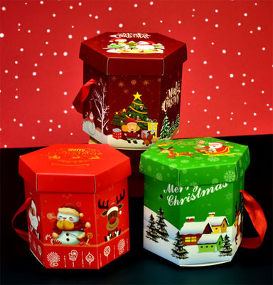 ของขวัญคริสต์มาสเป็นมิตรกับสิ่งแวดล้อม CMYK กล่องบรรจุภัณฑ์ลูกอมพร้อมที่จับ